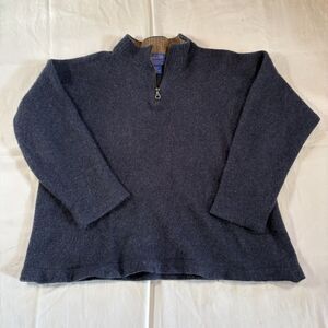 Vintage Pendleton Woman's 1/4 Zip Blue Wool Blend Pullover Size XL